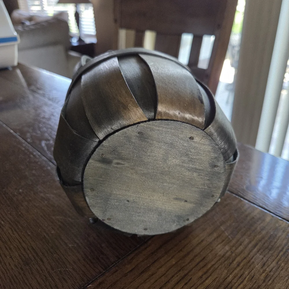 Dark Stained Wooden Slat Basket   Great For Fall